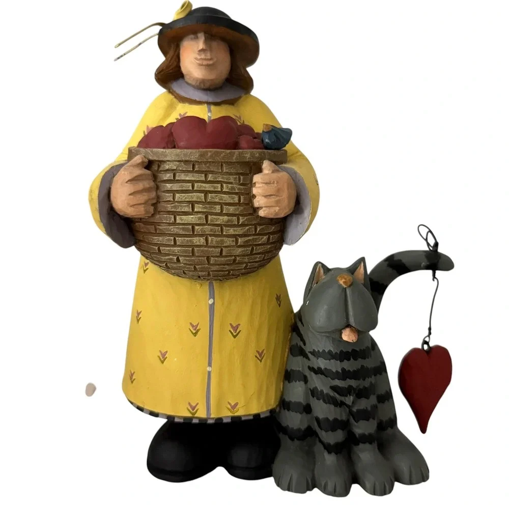 Vtg‎ Williraye Studio Figurine Harvesting Love Yellow Cat Resin Folk Art Mint